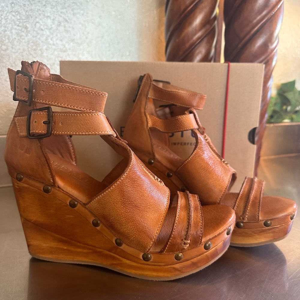 BED|STU Women's Brown Leather Wedges - Picture 2 of 3